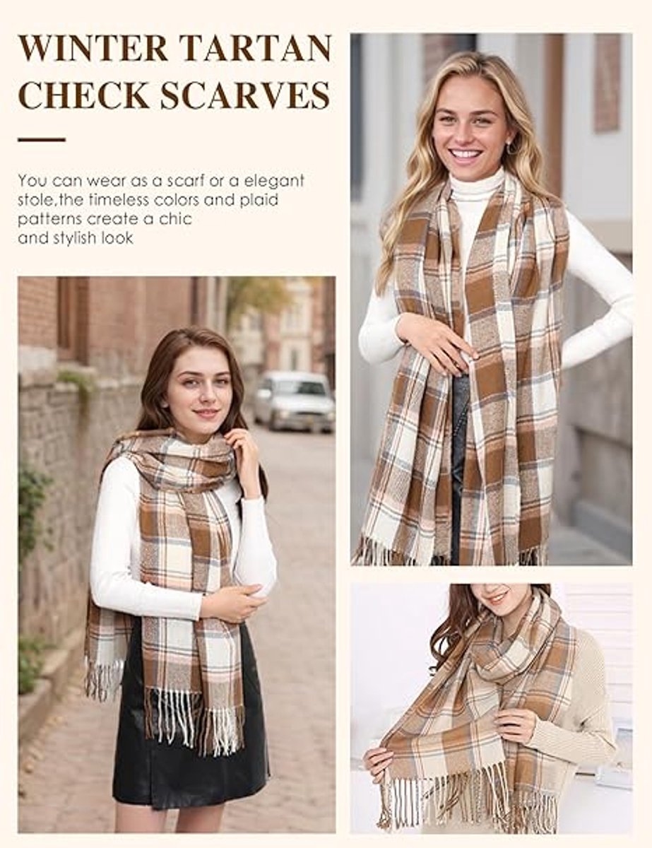 Dames geruit oversized kasjmier sjaal lange zachte wraps dames geruit oversized sjaal lange sjaal voor herfst en winter , beige