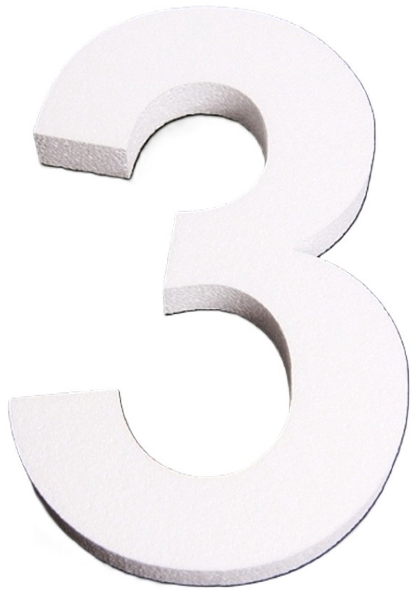Piepschuim cijfer 3 jaar - H25 cm - hobby/knutselmateriaal - DIY - Knutselen - Cijfers zelf maken - wit