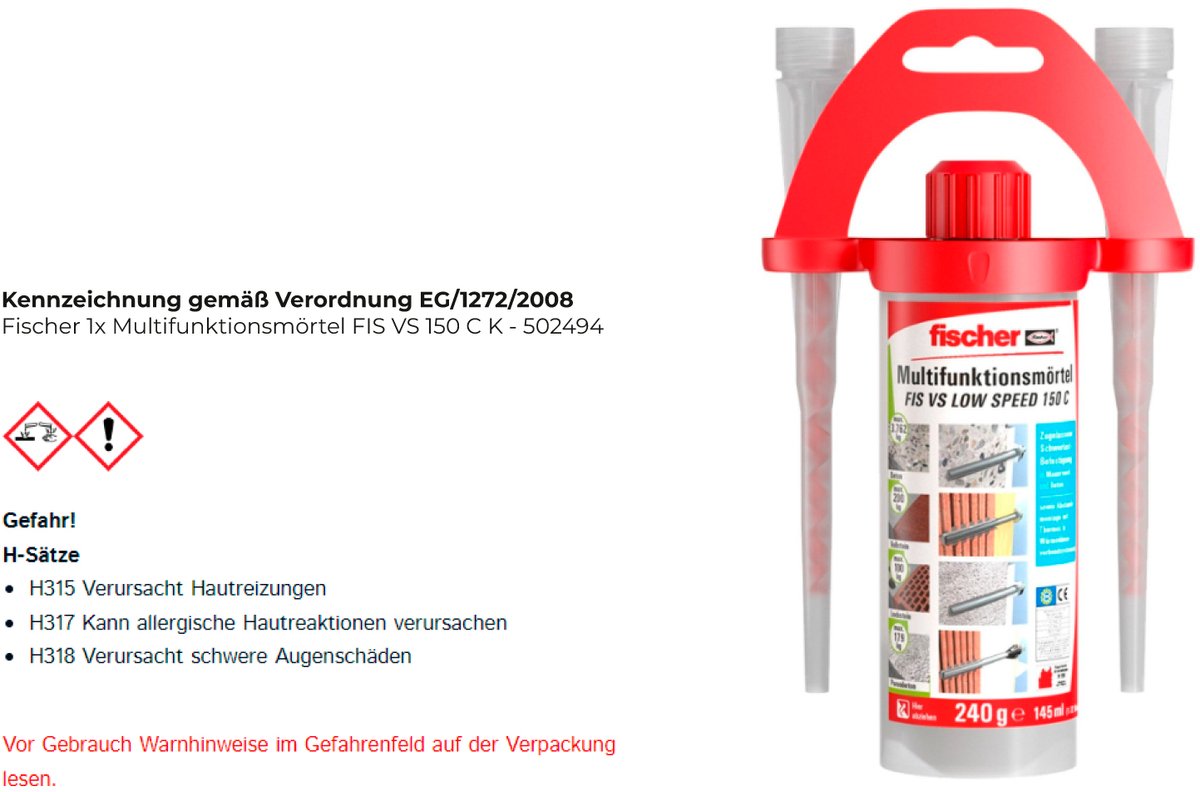 Fischer 1x Multifunctionele mortel FIS VS 150 C K - 502494
