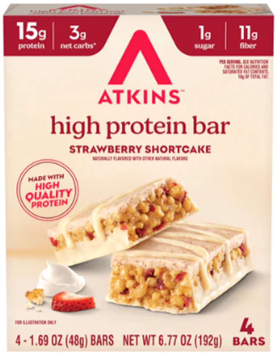 Atkins | High Protein Bar | Strawberry Shortcake | Doos | 4 x 48 gram