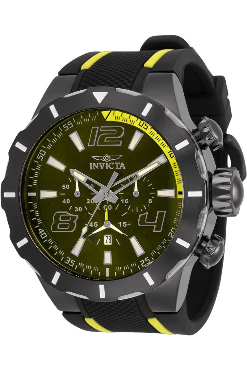 Invicta S1 Rally 33323 Heren Horloge - Waterdicht - Analoog - Quartz Uurwerk - Roestvrij Staal met Gele Wijzerplaat - 52mm
