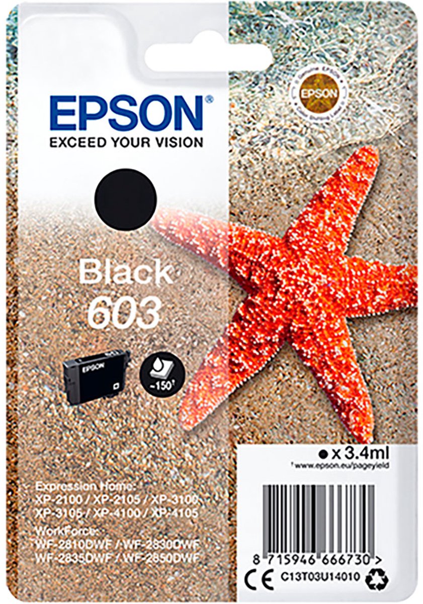 Epson 603 - 3.4 ml - zwart - origineel - blister - inktcartridge - voor Expression Home XP-2100, 2105, 3100, 3105, 4100, 4105; WorkForce WF-2810, 2830, 2835, 2850