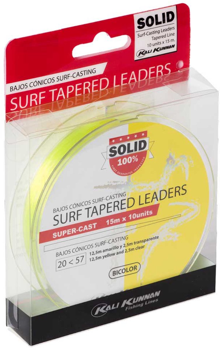 Kali Kunnan Solid Surf 15 M Taps Toelopende Onderlijn Transparant,Geel 0.200-0.570 mm