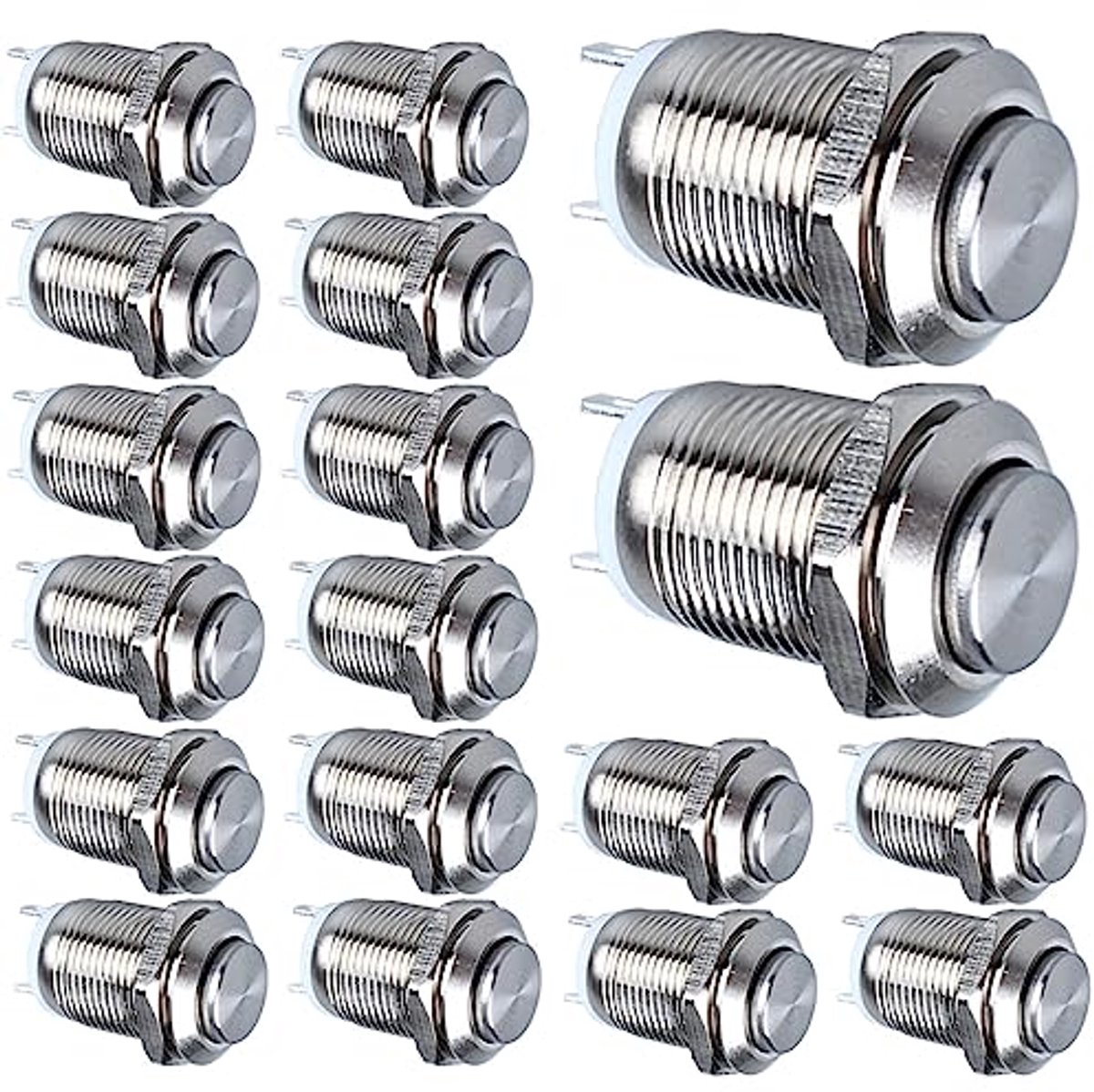 18pcs 12mm Momentary Waterdichte Drukknop Aan-Uit - Roestvrijstaal Hoog Hoofd