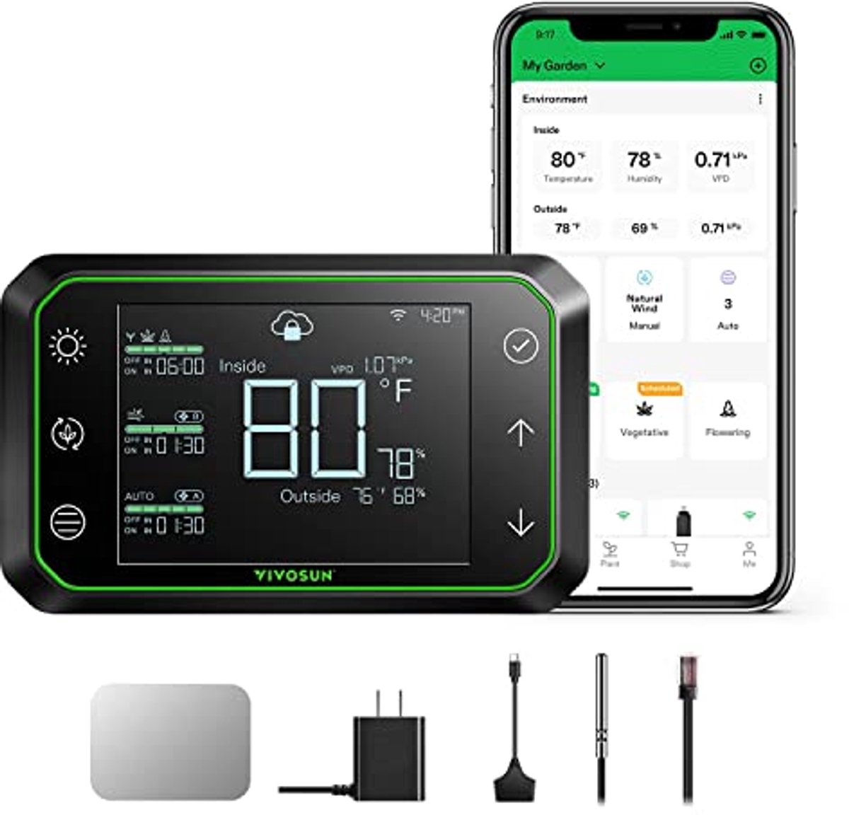 Slimme Milieu Controller voor Kweekruimtes - Temperatuur, Vochtigheid, VPD, Timer en Verlichting Programmatie