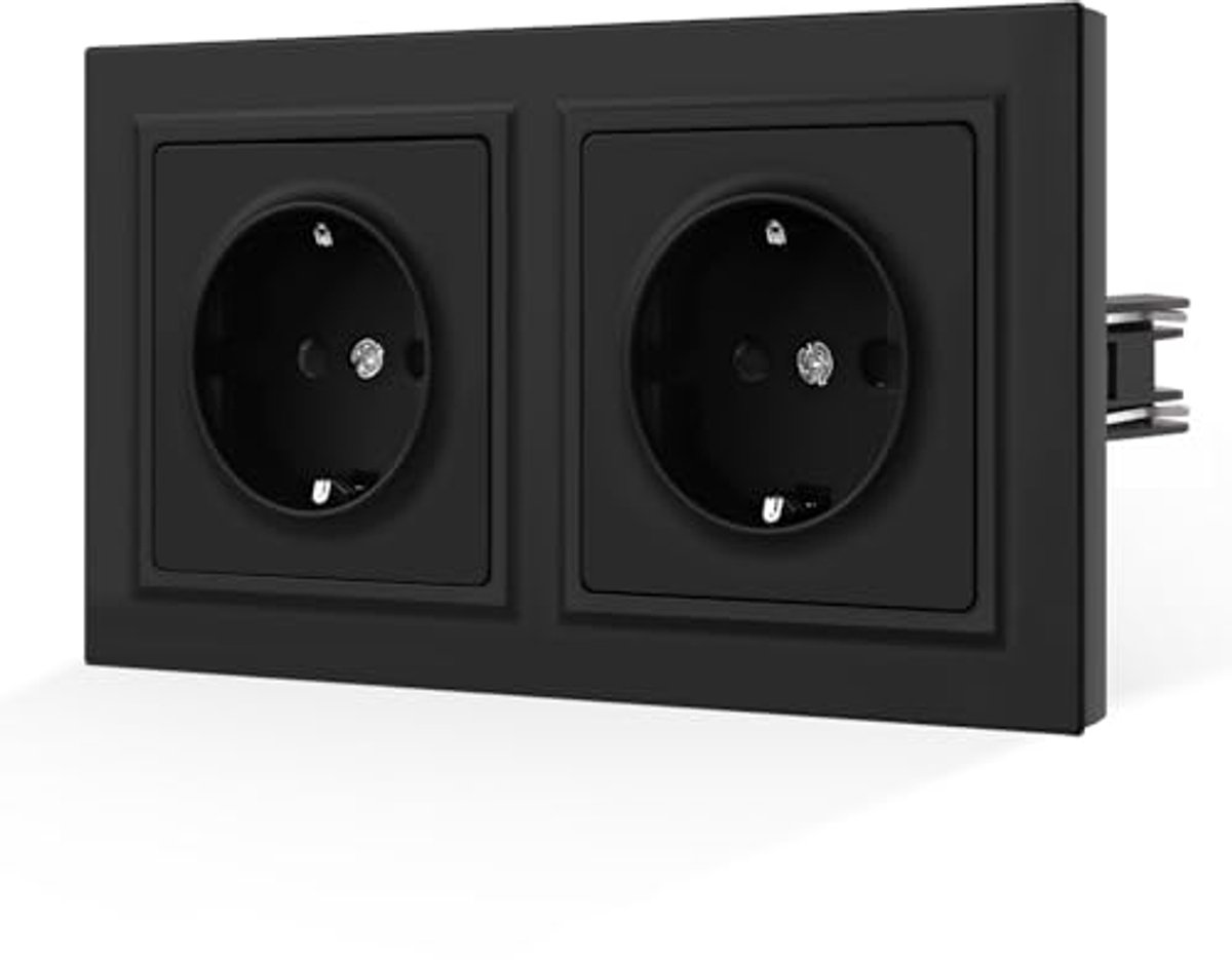 Dubbel Schuko-stopcontact met mat zwarte afwerking en huidvriendelijk design