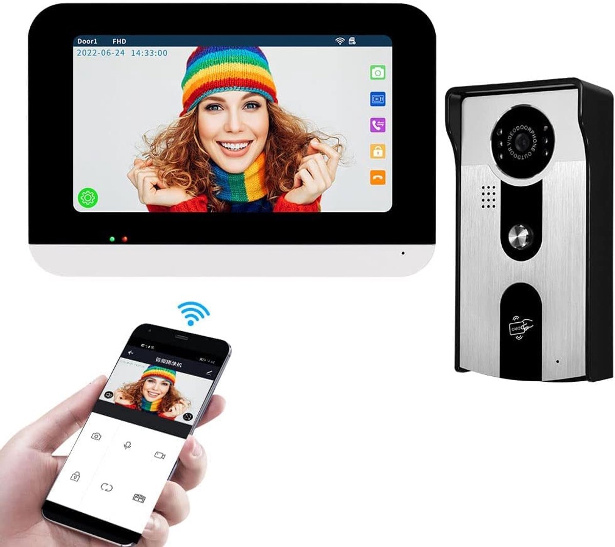 Video Intercom Systeem met HD 1080P Buiten Camera en WiFi Indoor Monitor