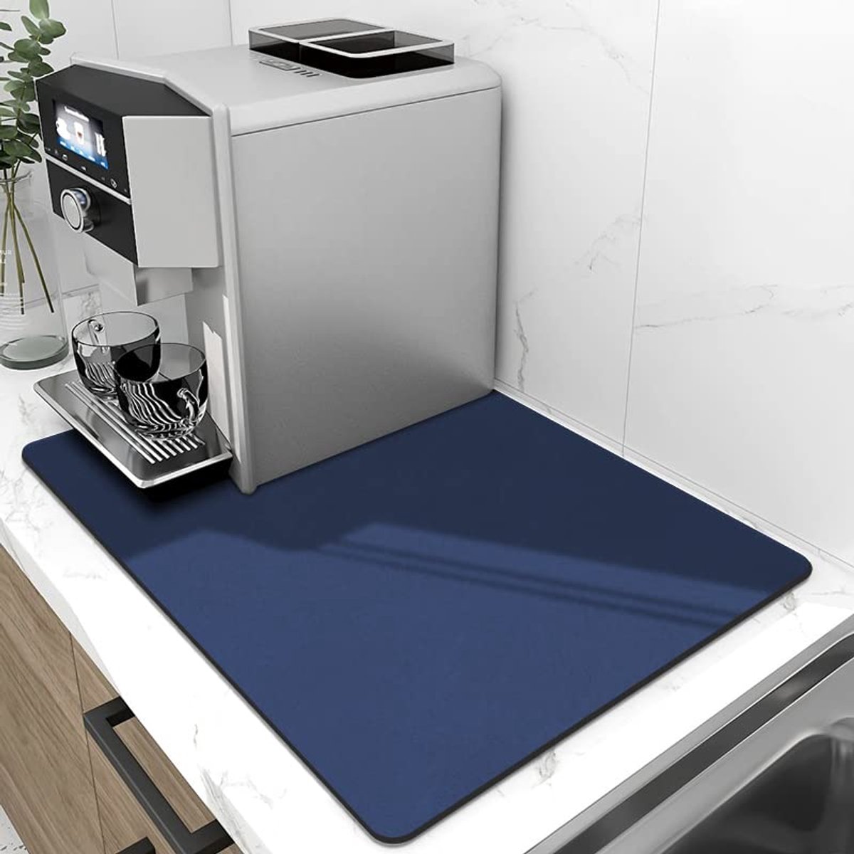 1 stuk afdroogmat, 30 x 40 cm absorberende afdroogmat, zelfdrogende mat, antislip aanrechtmat, barmat, barkoffiezetapparaatmat, placemat,donkerblauw