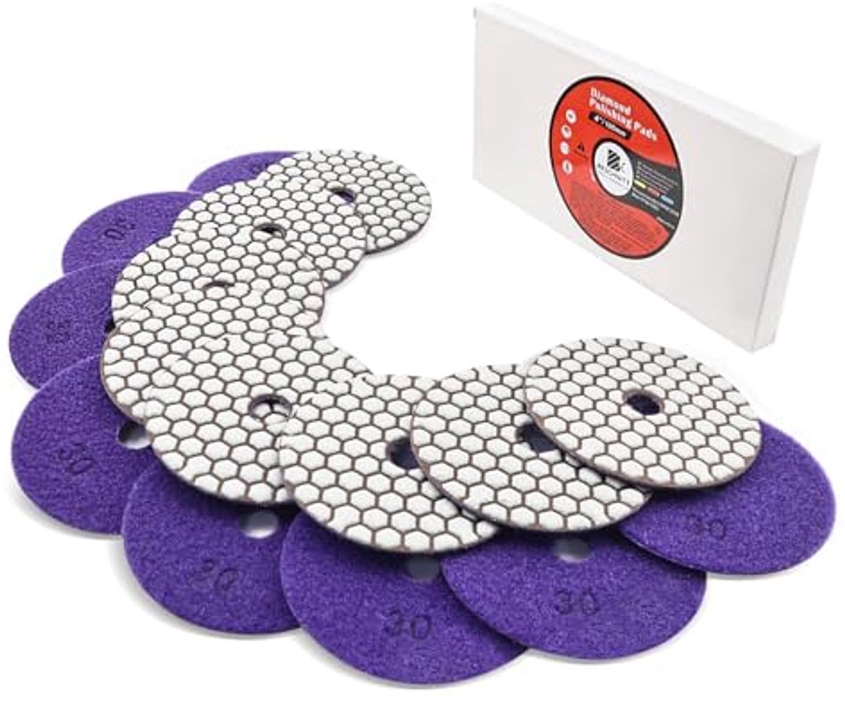 Dry Diamond Polijstpads 4 inch - Grit 30 voor Graniet, Marmer en Vloeren - 8 Stuks