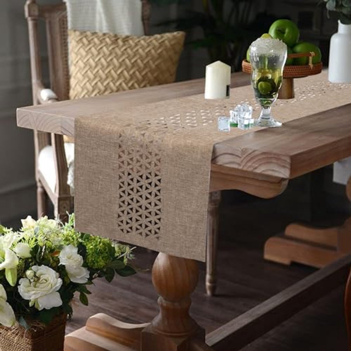 Moderne Linnen Tafelloper Beige voor Eettafel - Wasbaar en Hoogwaardig 183 x 35 cm
