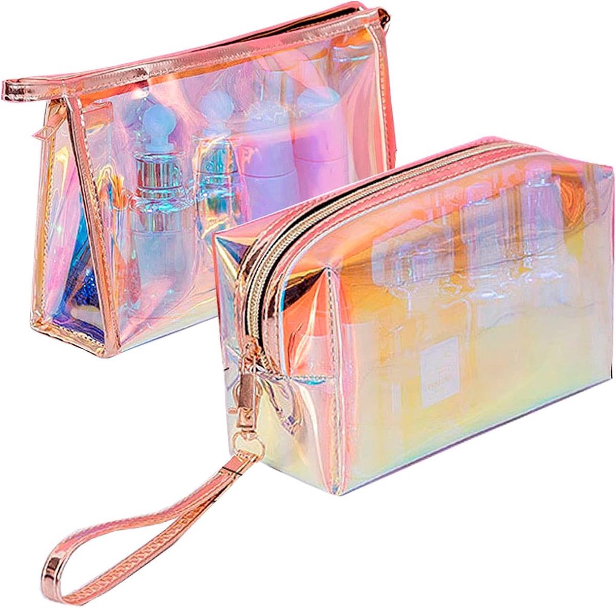 Toiletry Bag - 2 Pieces - Laundry Bag voor Vrouwen - Duidelijke Portable Soft TPU Reis Toiletry Bag - Mode Kleurrijke Bling Toiletry Bags voor Vrouwen - Waterdichte Reis Makeup Bag