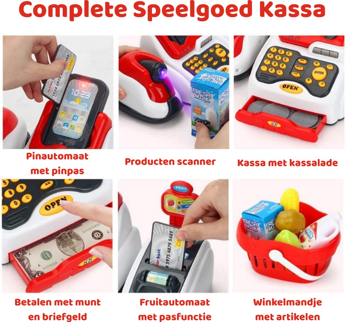 Luumuu® Kassa Speelgoed - Speelkassa - Scanner - Speelgoedkassa Kinderen - Winkeltje - Supermarkt - Speelgeld - Winkelmandje - Biljetten - Accessoires - Speelwinkel — afbeelding 2