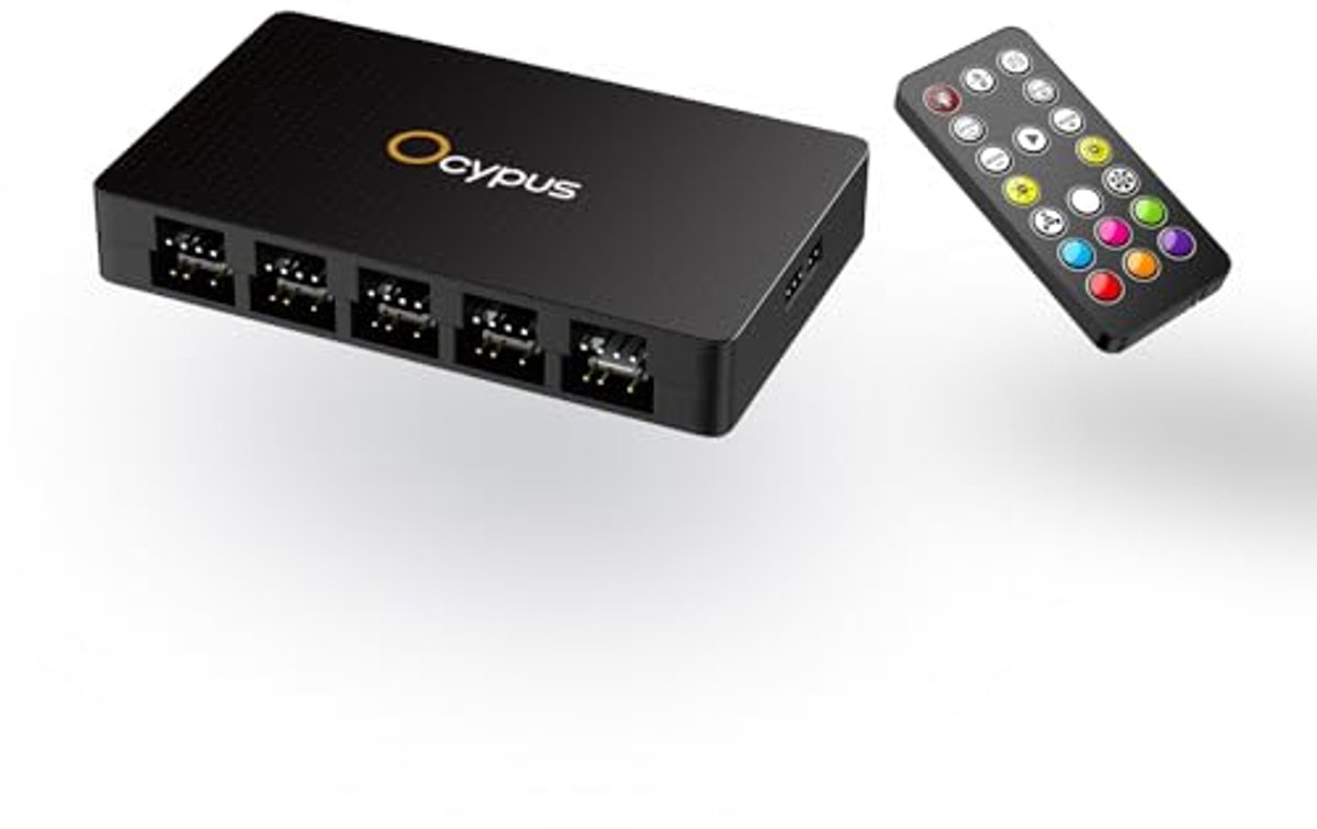 Image of 10-Port PC Fan Hub met Afstandsbediening - PWM en ARGB Controller, Magnetische Montage, 5V/12V Ondersteuning, Slimme Bescherming