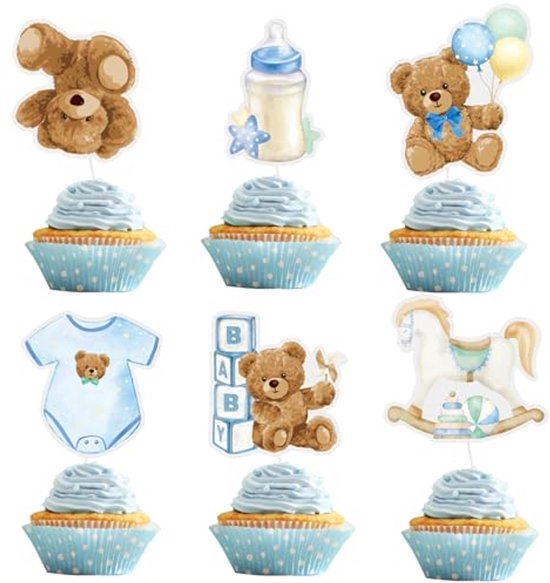 36st Beer Cupcake Decoraties, Teddybeer Thema Babyshower Schattige Baby Beer Cupcake Prikkers Decoratieve Benodigdheden Babyshower Taartdecoraties voor Jongens Meisjes Verjaardag Themafeest
