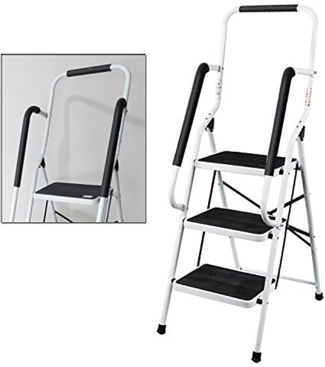 3-Treppenladder met Veiligheid Leuning en Antislip Loopvlak voor Thuis en Garage