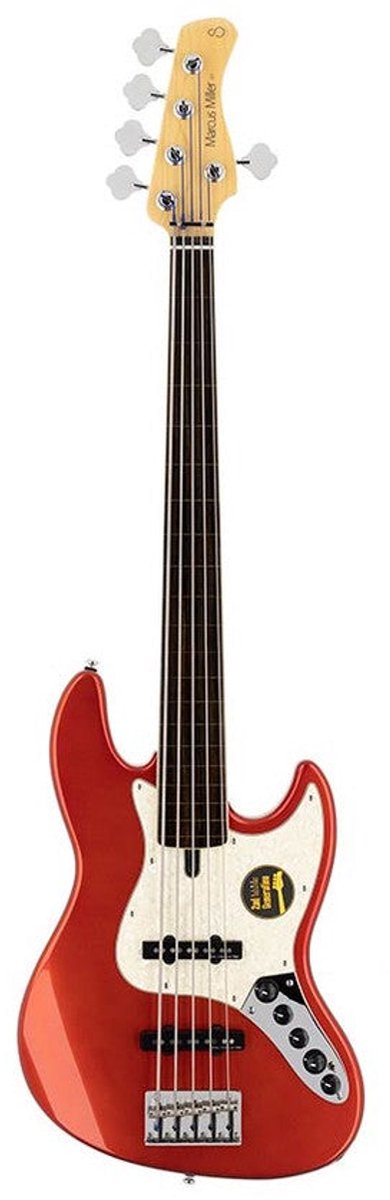 Sire V7+ A5F/BMR Marcus Miller 2nd Gen fretless 5-snarige basgitaar Bright Metallic Red