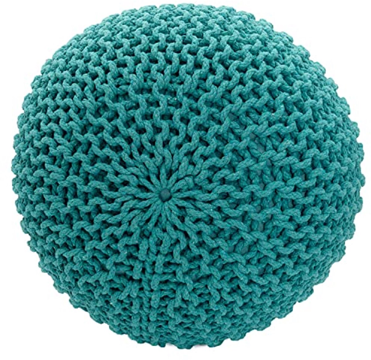 Grove Gebreide Poef Ø 55 cm - Extra Hoge Zithoogte 37 cm - Trendy Zitmeubel in Groen