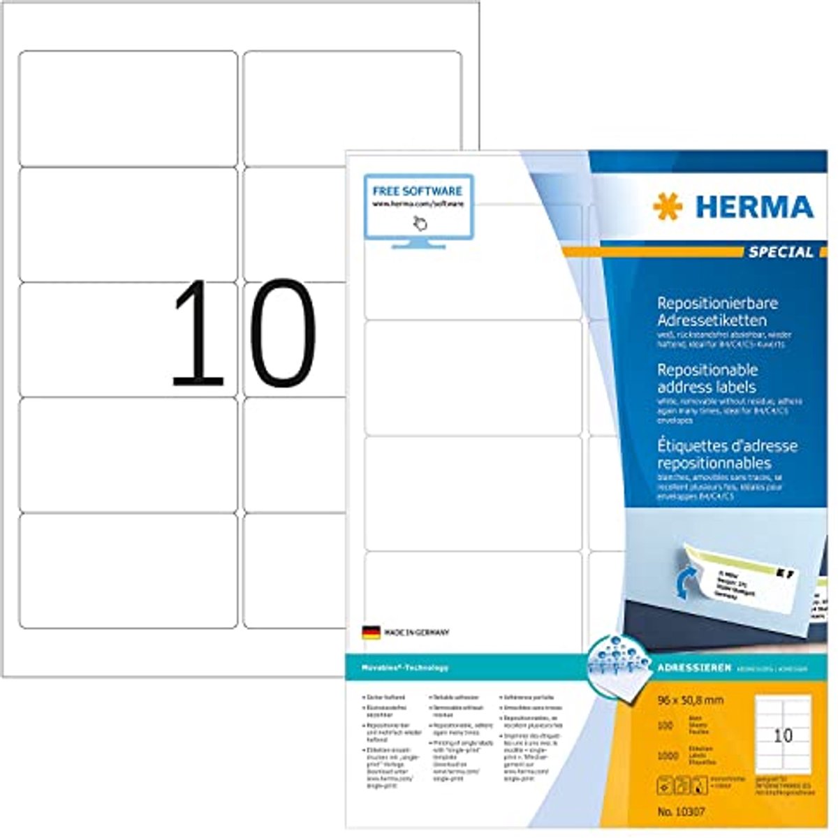 Afneembare A4 Etiketten 96 x 50,8 mm - 100 Vellen Zelfklevend en Bedrukbaar - 1.000 Etiketten voor Printer - Wit