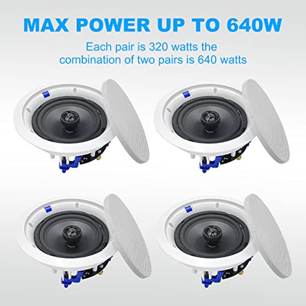 Inbouw 2-weg plafondluidsprekers 6,5 inch 640 watt voor thuis en kantoor (4 in totaal)
