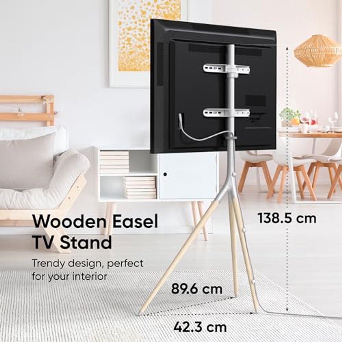 Houten TV Stand Tripod voor 32" - 65" Schermen - Hoogte Verstelbaar tot 35kg - 360° Rotatable