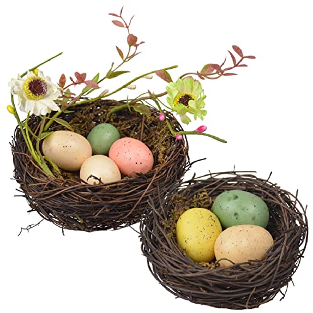 Decoratief Vogelnest met Eieren voor Pasen - 2 Stuks, Handgemaakt, Lente Decoratie