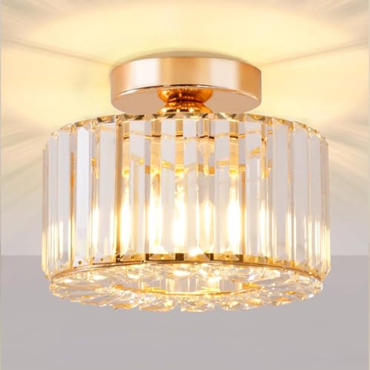 Moderne Gouden Kristallen Plafondlamp E27 Kroonluchter voor Woonkamer en Slaapkamer