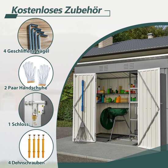 Abri de jardin en métal Pugsdrly 8x4 FT avec fondations métalliques (sans plancher), abri de jardin résistant aux intempéries pour une utilisation en extérieur, jardin, terrasse, gris