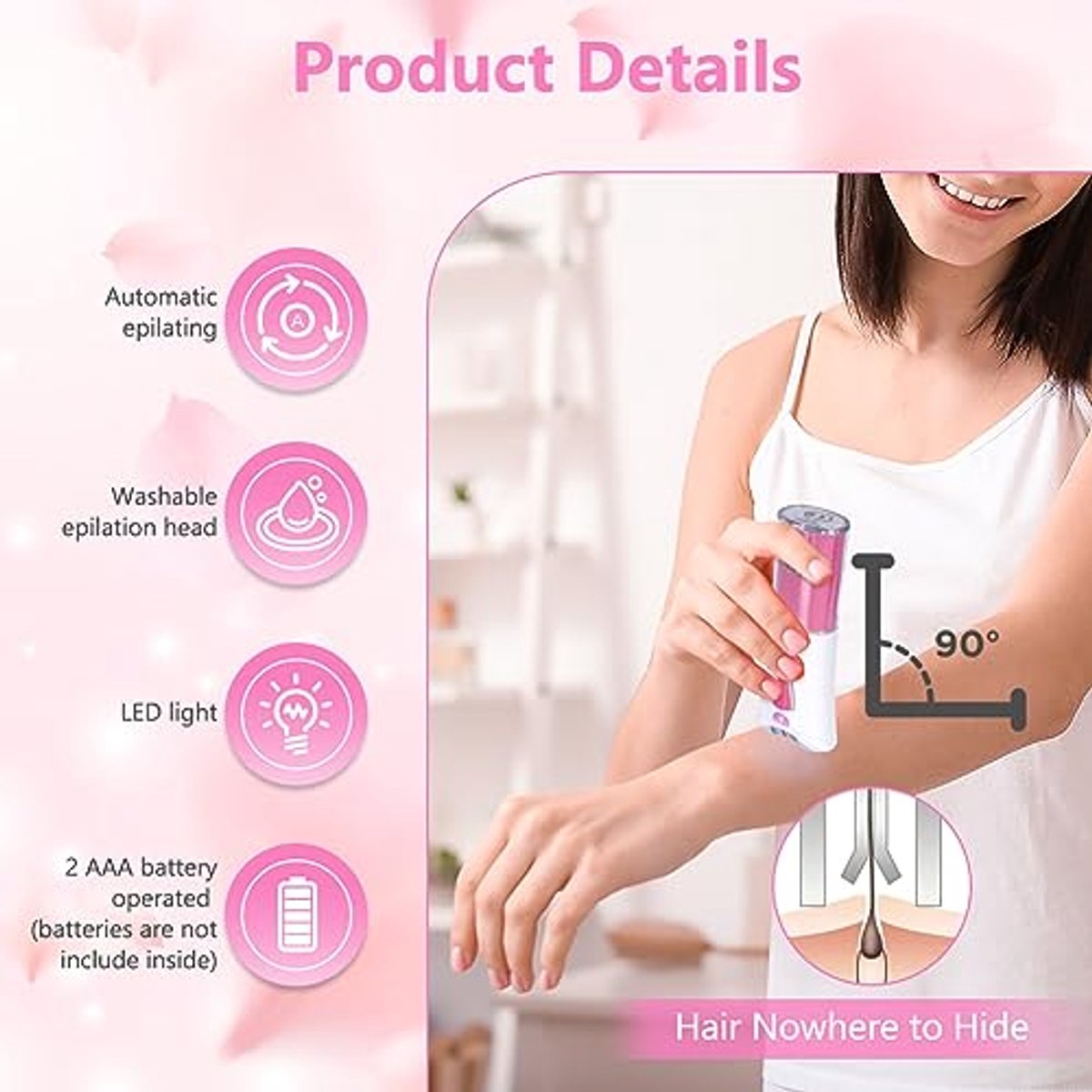Draadloze Elektrische Gezichtsepilator met LED Licht – Mini Epilator voor Gezicht en Lichaam thumbnail 6