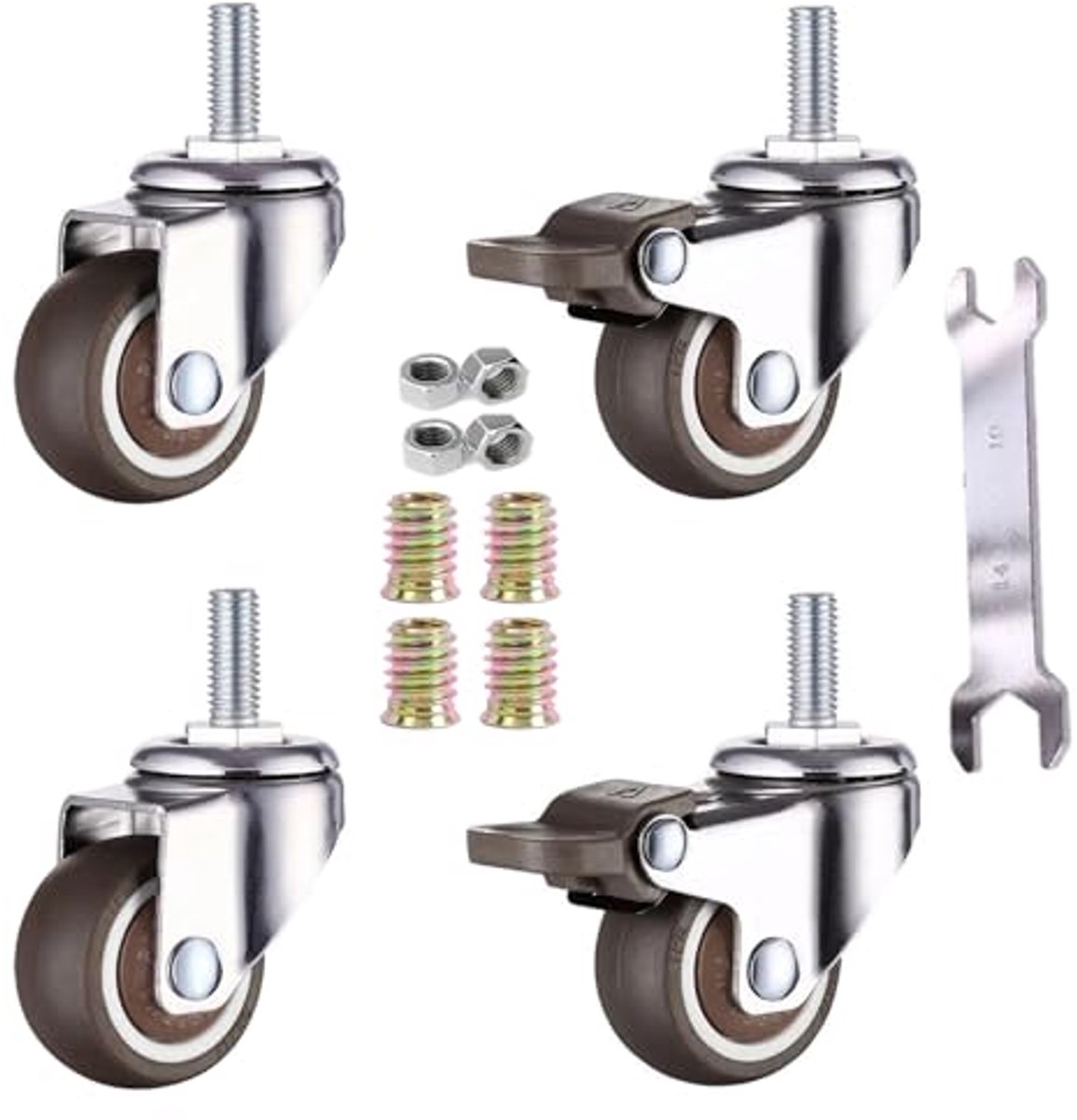 Kleine meubelrollen met rem 38 mm - 4 stuks zachte rubber TPE wielen