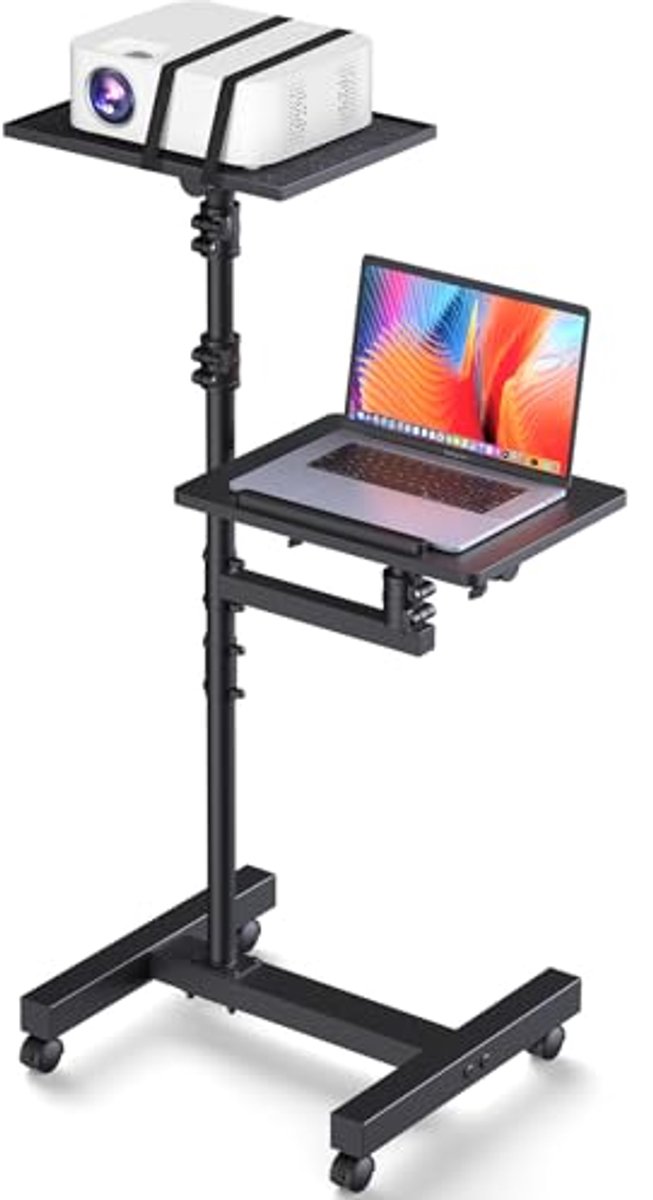 Verstelbare Projectorstandaard met Tafel en Wielen - Mobiele Laptopkar