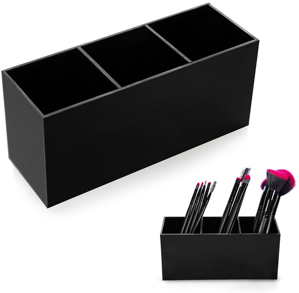Ibenzoa® Stijlvolle zwarte acryl cosmetica-organizer met drie ruime vakken
