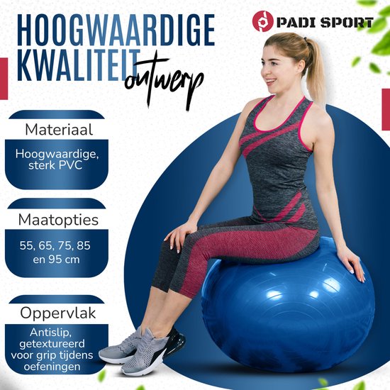 Padisport - Yoga bal - 85 cm - zwangerschapsbal - yoga bal inclusief pomp - fitnessbal - pilates bal - yoga bal blauw - yoga bal 85 cm - yoga - fitness - blauw van Padisport — afbeelding 3