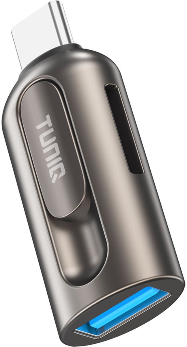 TUNIQ Card Reader - 2-in-1 OTG - USB-C naar USB-A - Grijs