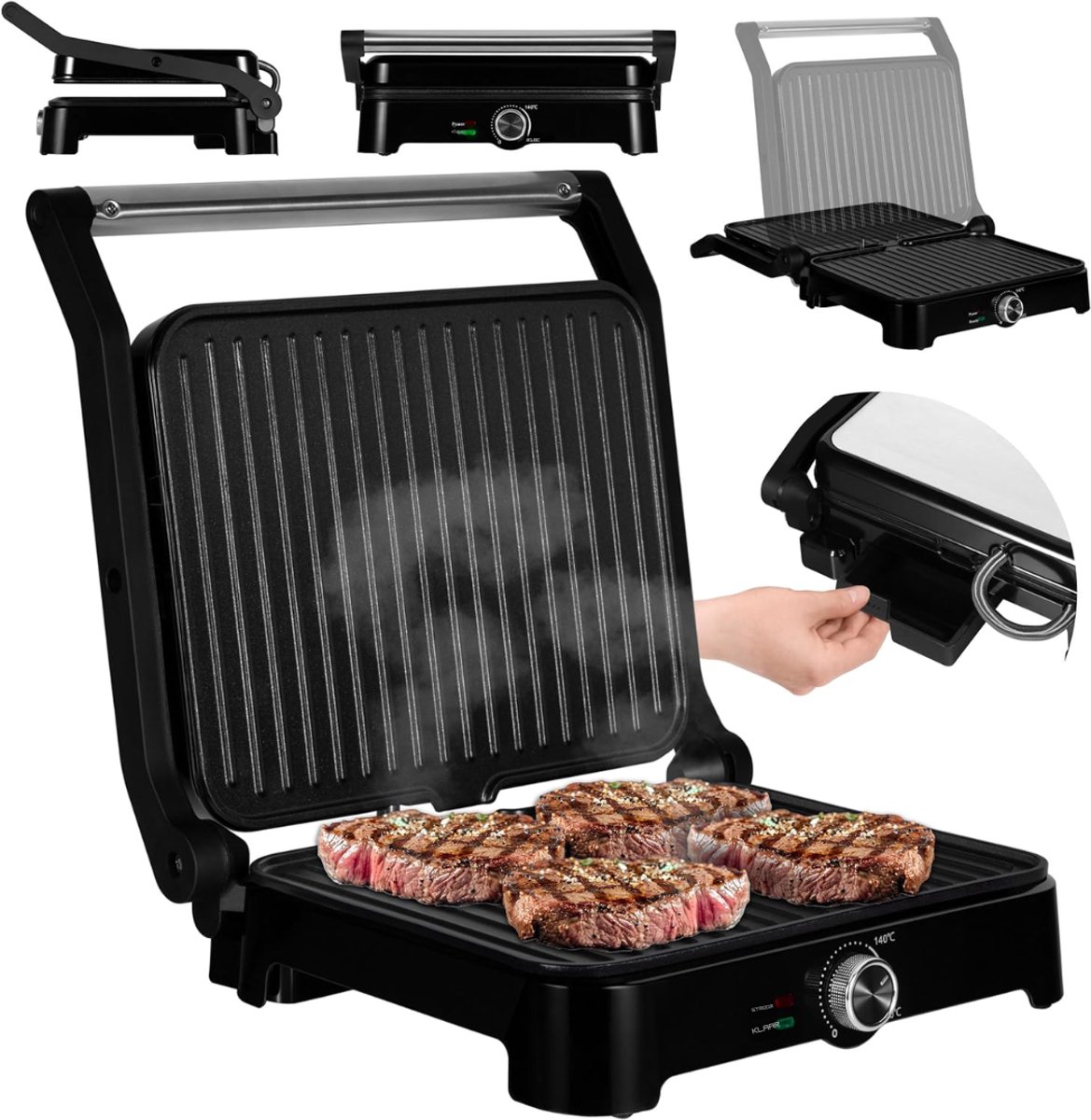 MMP® Contactgrill met uitneembare platen - Contactgrill - Multi grill - Zwart - 33cm x 32cm x 13cm