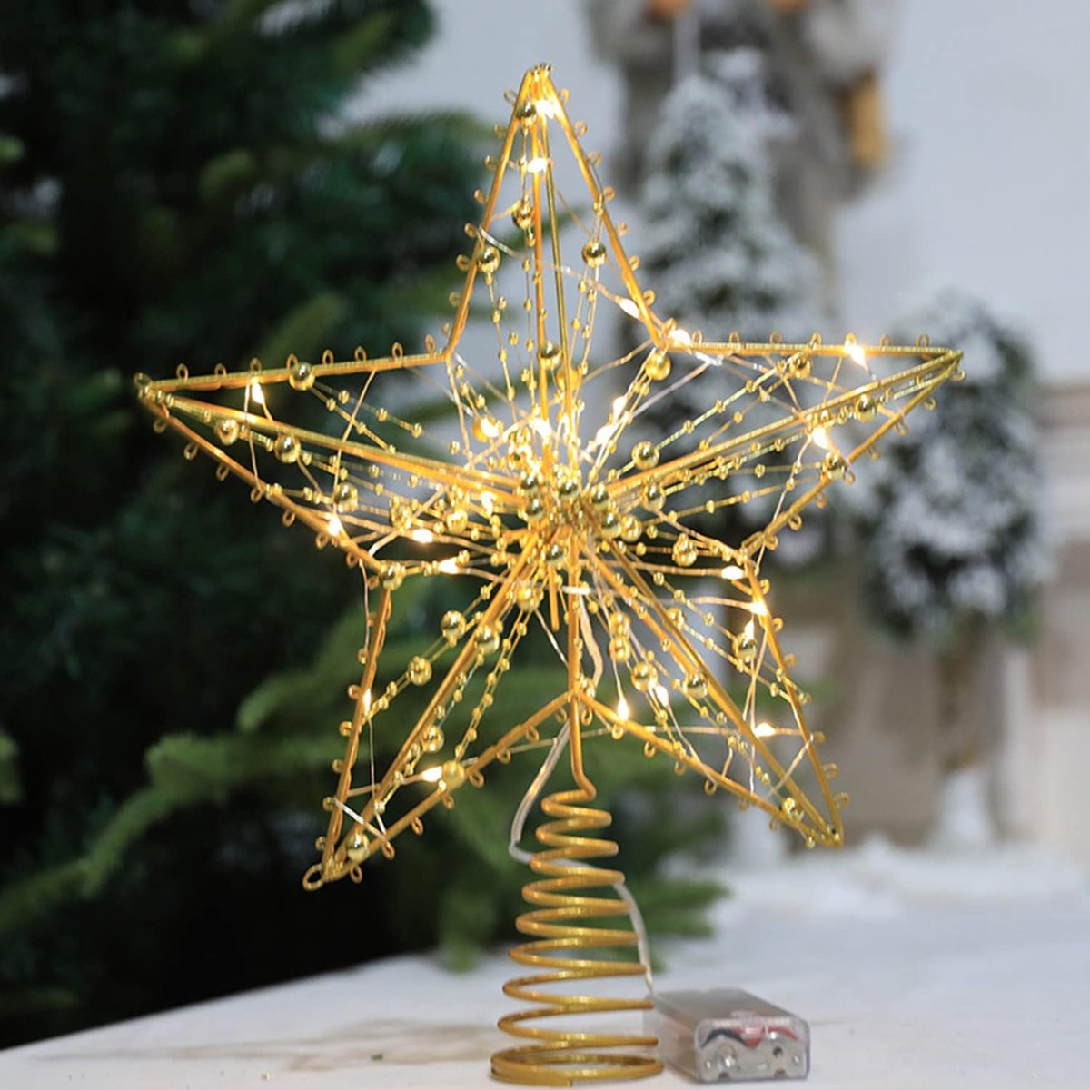 Decoris Kerst piek - ster vorm - champagne - glitters - 25 cm - ijzer - kerstboompieken - Decoris