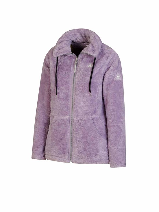 Lila fleece vest met kraag, ritssluiting en steekzakken.