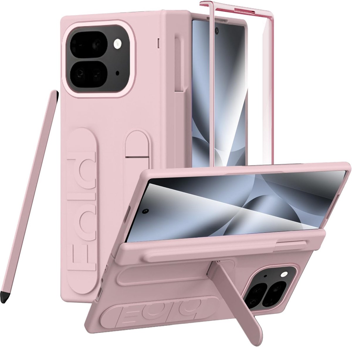 Zandarix Geschikt voor Google Pixel 10 Pro Fold - Hoesje met Pen en Houder - Armband - Ingebouwde Screenprotector - Back Cover Hoesje - Roze