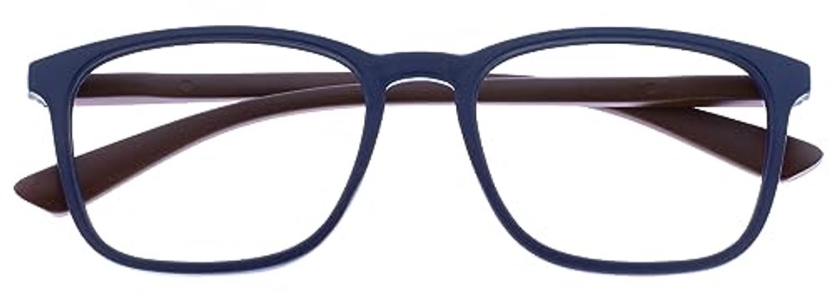 Klassieke Grote Rechthoekige Leesbrillen - Mat Marineblauw met Kastanjebruine Tempels voor Heren en Dames