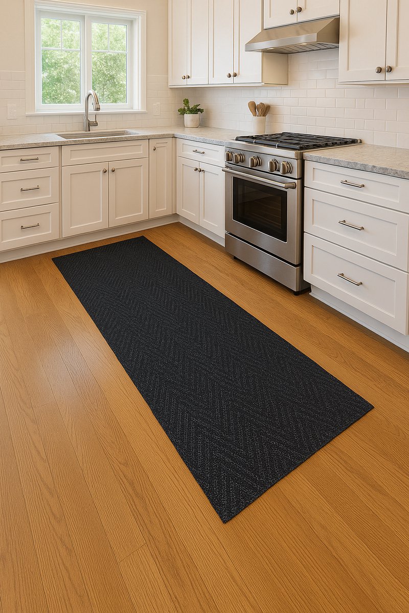 JYG Tapijtloper CHEVRON Antraciet 66 x 700 cm ( = 7m ) - Keukenloper - Anti Slip - snijdbaar