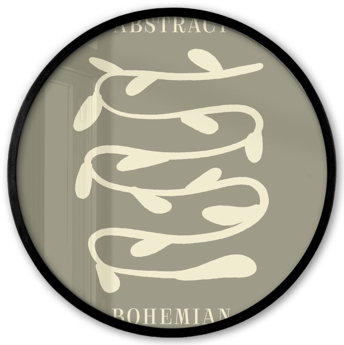 FrameYourWall Poster in lijst Rond - Fotolijst 40x40 cm - Posters - Bohemian - Planten - Groen - Abstract - Ronde posterlijst zwart - Decoratie - Wanddecoratie woonkamer - Muurdecoratie slaapkamer Abstract bohemian - Groen
