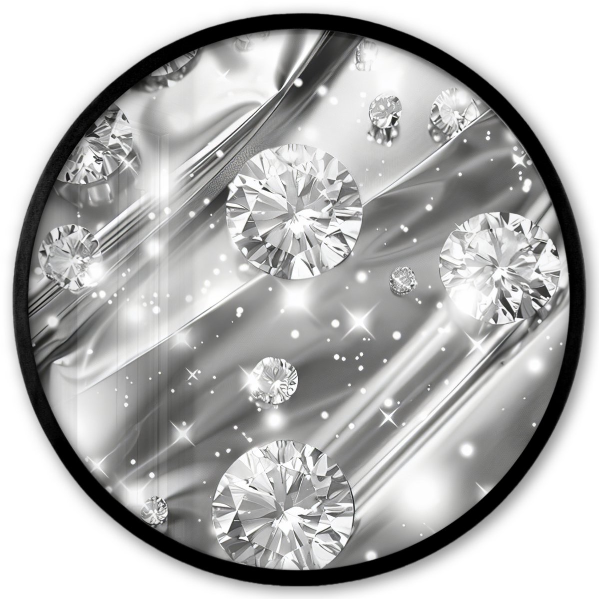 FrameYourWall Poster in lijst Rond - Fotolijst 40x40 cm - Posters - Abstract - Diamant - Luxe - Modern - Zilver - Ronde posterlijst zwart - Decoratie - Wanddecoratie woonkamer - Muurdecoratie slaapkamer