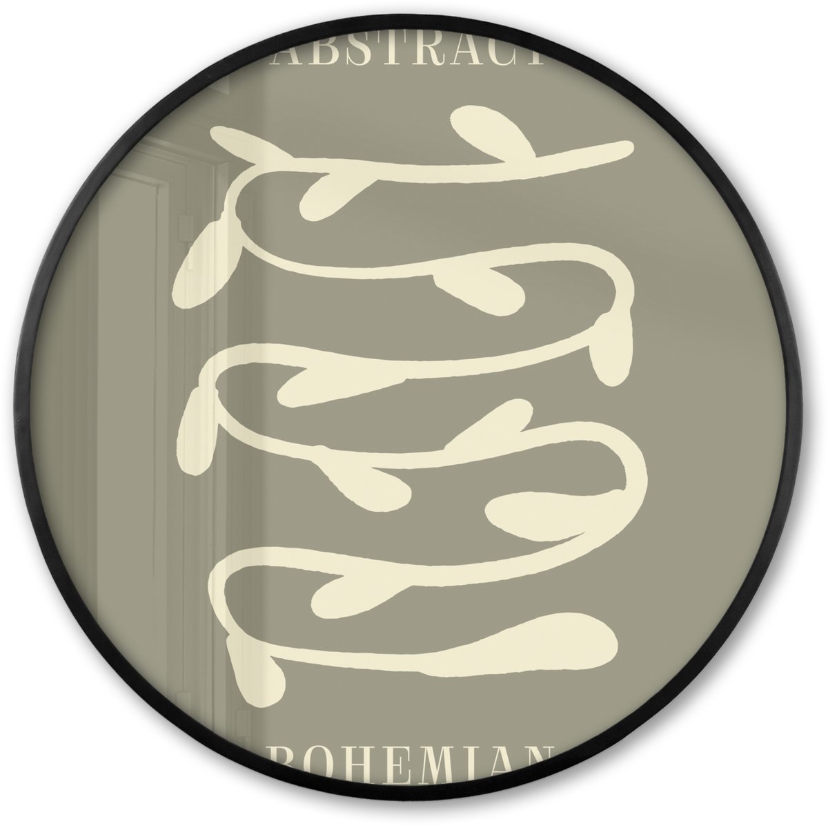 FrameYourWall Poster in lijst Rond - Fotolijst 80x80 cm - Posters - Bohemian - Planten - Groen - Abstract - Ronde posterlijst zwart - Decoratie - Wanddecoratie woonkamer - Muurdecoratie slaapkamer Abstract bohemian - Groen