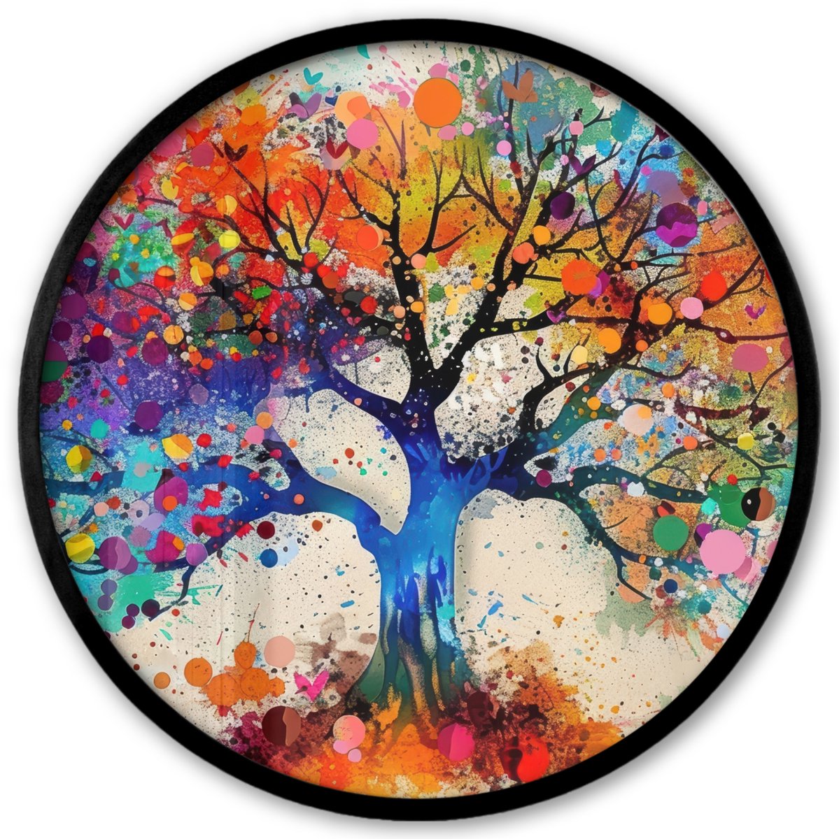 FrameYourWall Poster in lijst Rond - Fotolijst 40x40 cm - Posters - Levensboom - Natuur - Kleurrijk - Boom - Ronde posterlijst zwart - Decoratie - Wanddecoratie woonkamer - Muurdecoratie slaapkamer Boom - Kleurrijk
