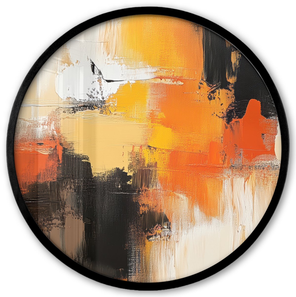 FrameYourWall Poster in lijst Rond - Fotolijst 40x40 cm - Posters - Abstract - Modern - Verflook - Herfst kleuren - Oranje - Ronde posterlijst zwart - Decoratie - Wanddecoratie woonkamer - Muurdecoratie slaapkamer