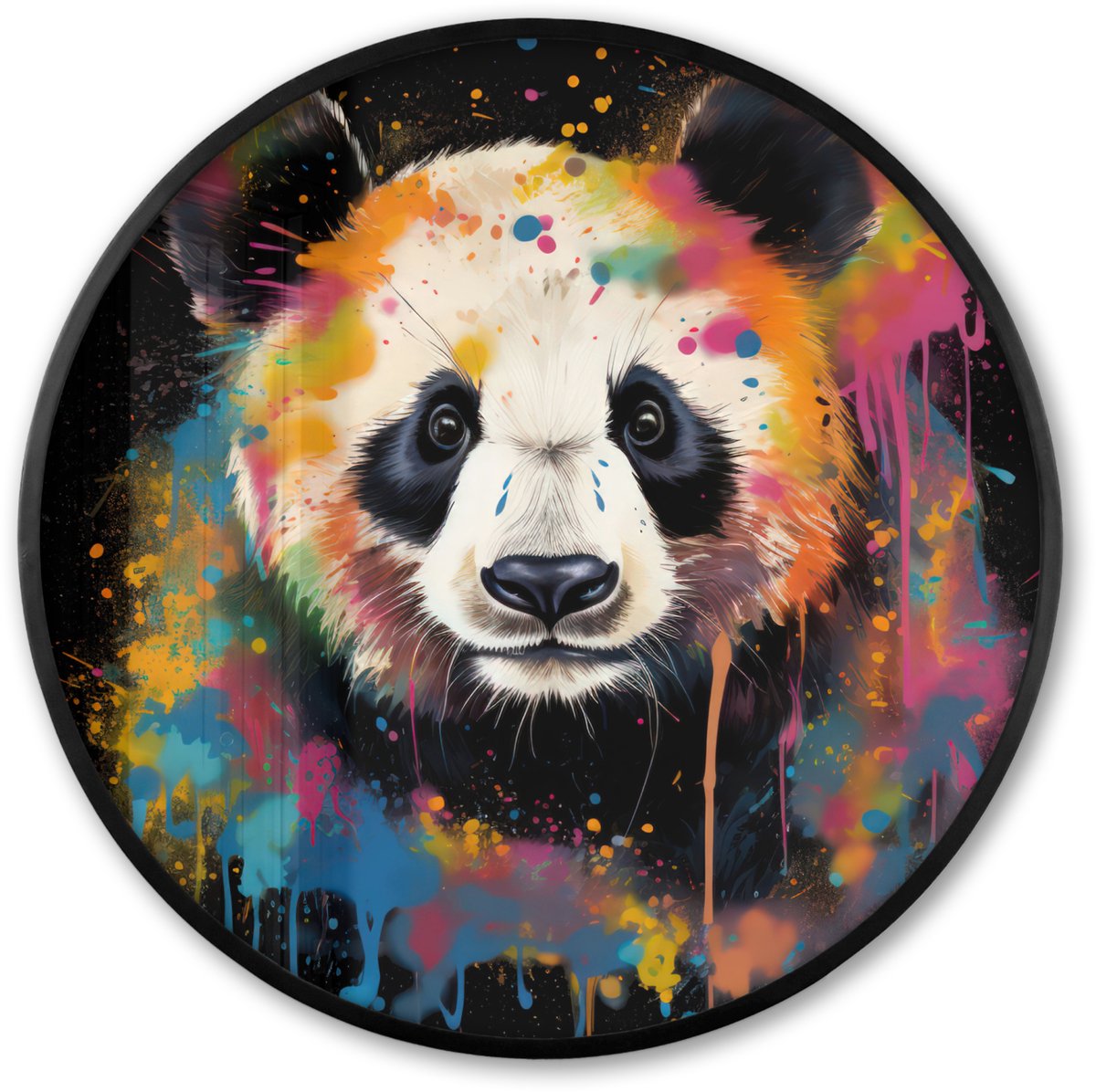 FrameYourWall Poster in lijst Rond - Fotolijst 80x80 cm - Posters - Panda - Graffiti - Dieren - Zwart - Kleuren - Ronde posterlijst zwart - Decoratie - Wanddecoratie woonkamer - Muurdecoratie slaapkamer Multi