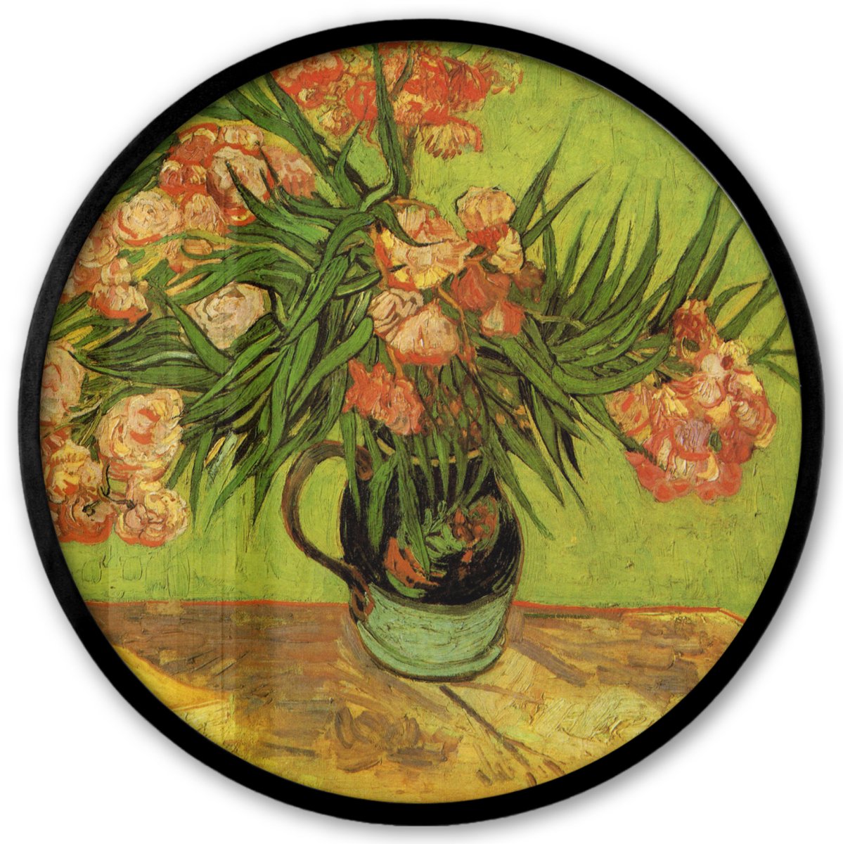 FrameYourWall Poster in lijst Rond - Fotolijst 40x40 cm - Posters - Stilleven vaas met oleanders en boeken - Vincent van Gogh - Ronde posterlijst zwart - Decoratie - Wanddecoratie woonkamer - Muurdecoratie slaapkamer Multicolor