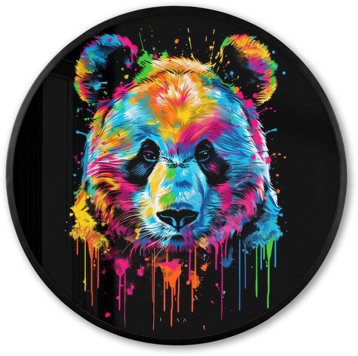 FrameYourWall Poster in lijst Rond - Fotolijst 60x60 cm - Posters - Panda - Dieren - Kleur - Verf - Zwart - Ronde posterlijst zwart - Decoratie - Wanddecoratie woonkamer - Muurdecoratie slaapkamer