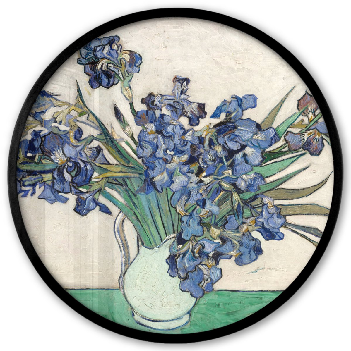 FrameYourWall Poster in lijst Rond - Fotolijst 40x40 cm - Posters - Stilleven van irissen - Vincent van Gogh - Ronde posterlijst zwart - Decoratie - Wanddecoratie woonkamer - Muurdecoratie slaapkamer Multicolor