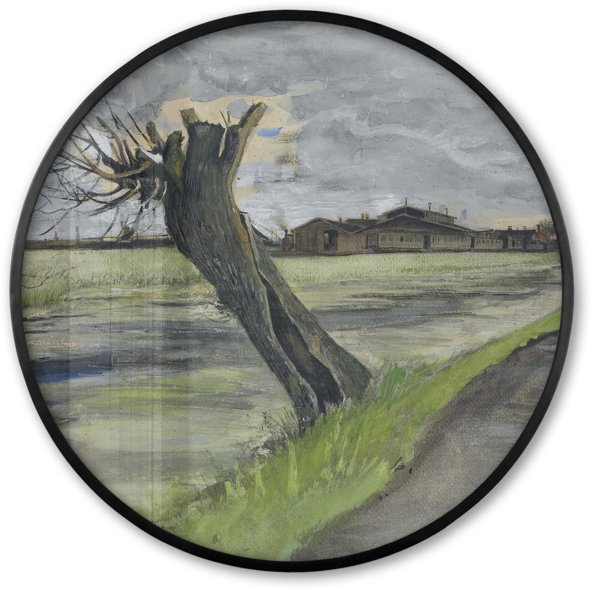 FrameYourWall Poster in lijst Rond - Fotolijst 60x60 cm - Posters - Knotwilg - Vincent van Gogh - Ronde posterlijst zwart - Decoratie - Wanddecoratie woonkamer - Muurdecoratie slaapkamer Multicolor