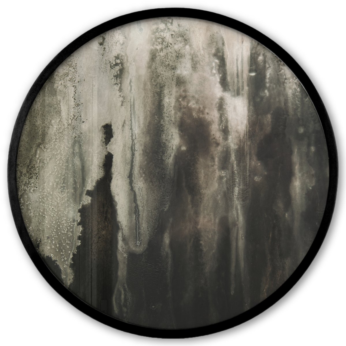 FrameYourWall Poster in lijst Rond - Fotolijst 40x40 cm - Posters - Abstract - Grijs - Kunst - Patroon - Ronde posterlijst zwart - Decoratie - Wanddecoratie woonkamer - Muurdecoratie slaapkamer Multicolor
